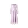 Square neck long sleeve purple long dress women's summer French retro daughter style temperament waist skirt