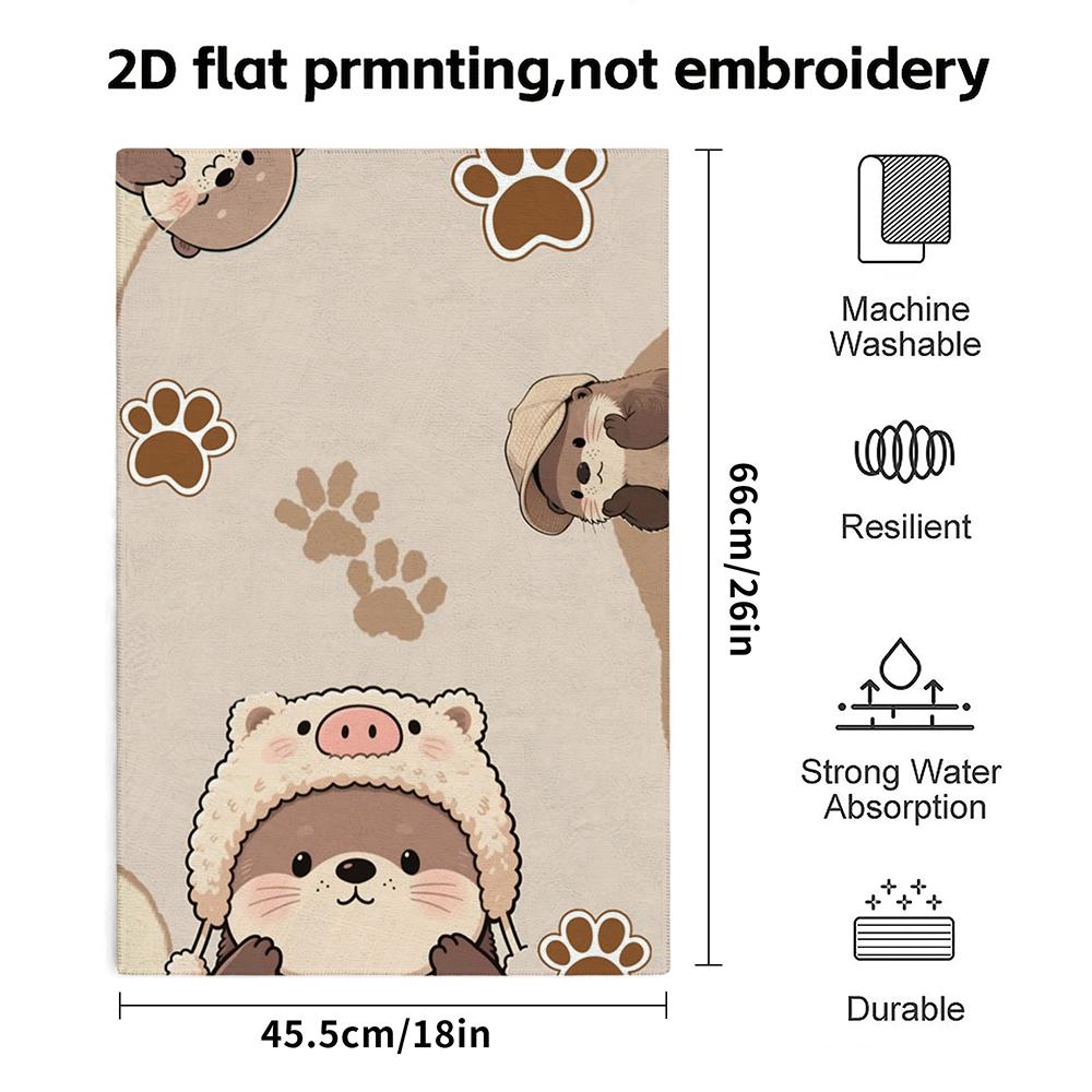 Cute Otter Print Bath Towel, Soft Absorbent Quick Dry Shower Towel, Kawaii Cartoon Otter Paw Pattern Towel for Kids And Adults