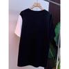 Camiseta Feminina de Verão Renda Tamanho Plus Size Patchwork Cor Contrastante Manga Curta Gola Redonda Pulôver Soltinho