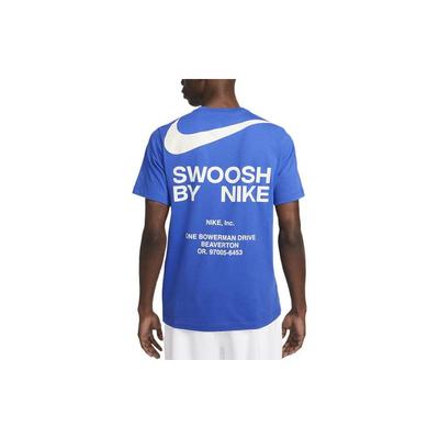 Pánské sportovní ležérní tričko s krátkým rukávem a kulatým výstřihem s potiskem loga Big Swoosh, americký retro styl, dopaminový efekt, modré DZ2882-405