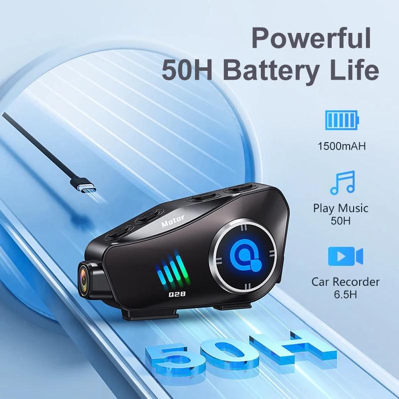 Q28 Kask motocyklowy Zestaw słuchawkowy Bluetooth i Kamera Bezprzewodowa HD 1080P Super Szerokokątny Obiektyw Wodoodporny Rejestrator Wideo WiFi Moto Jazda Narciarstwo Rejestrator