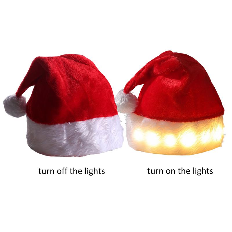 Light Up Christmas Hats Santa Claus Hats With LED Lights Christmas Party Hats Short Plush Christmas Holiday Hat For Kids &