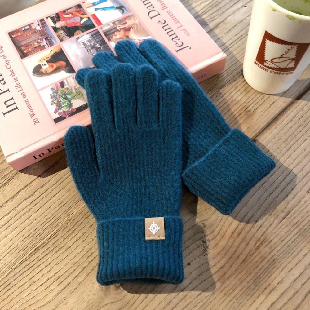 1 pair Wool Knitting Knitting Gloves Five Finger Cycling Driving Gloves Full Finger Mittens  Winter