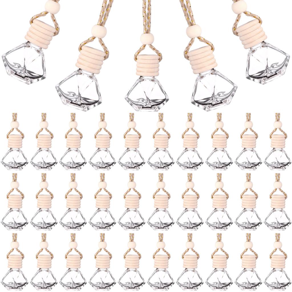 30 Pcs 8 Ml Diamond Shape Hanging Car Air Freshener Diffuser Empty Clear Glass Essential Diffuser Diffuser Bottle Car Air Freshe