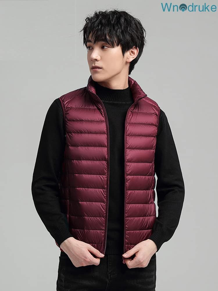 Wnodruke Ultralight Down and Packable WN002 Men's Vest, Lightweight, Warm, Compact, (XL, Red)