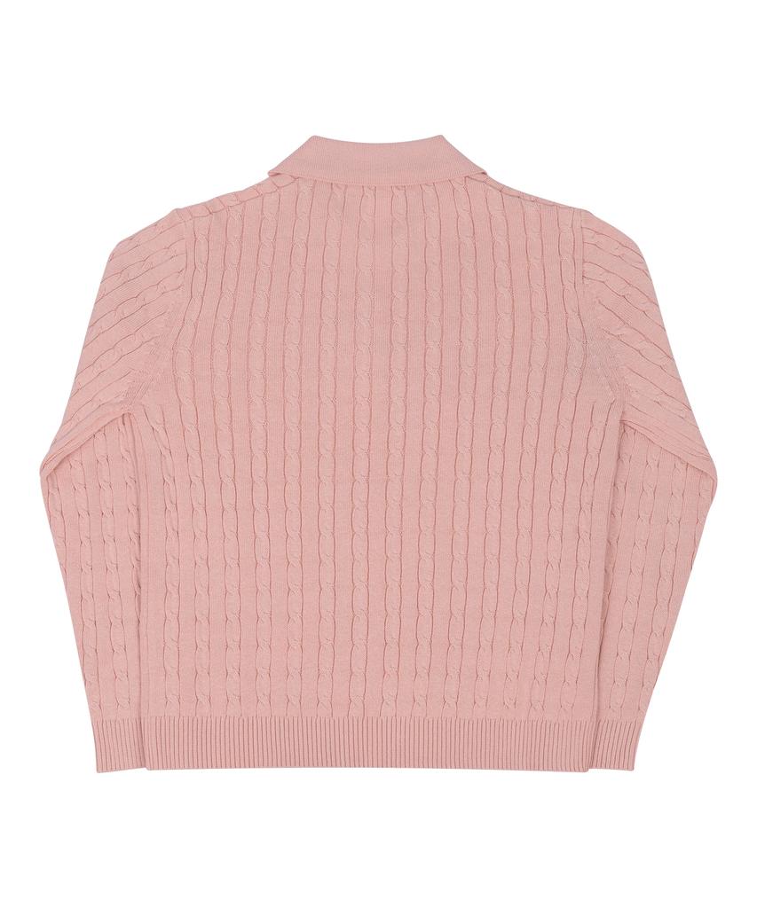 SELITIO Women'S Color Point Cable Collar Knit Pink