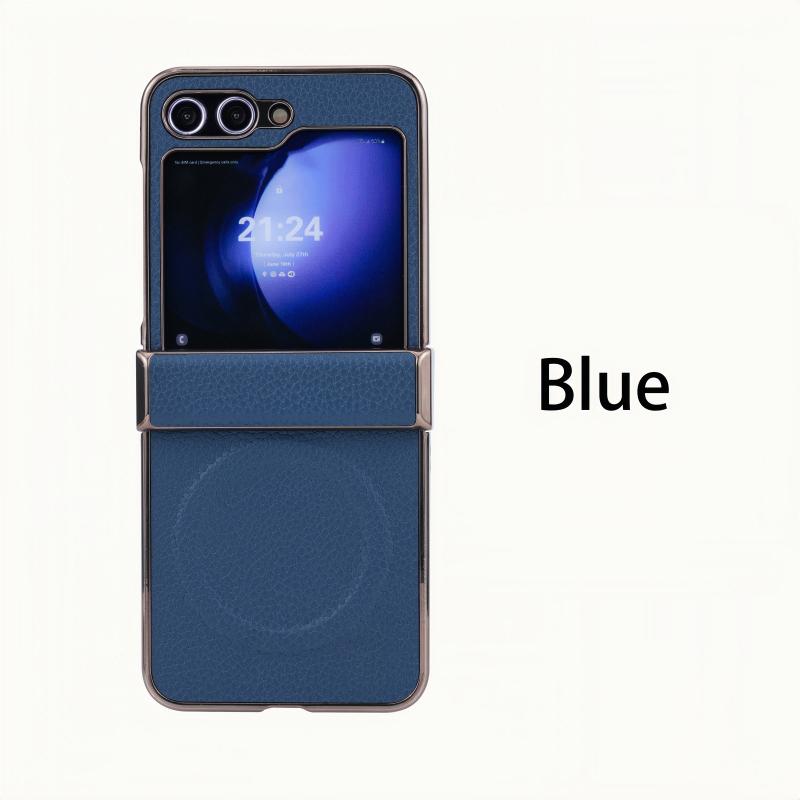 For Samsung Galaxy Z Flip 7 6 5 4 3 Lychee Texture Leather Magnetic Anti-Fingerprint Drop-Proof Folding Phone Case