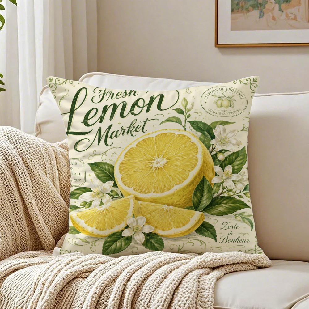 Lemon Fruit Series Cushion Cover Breathable Organic Short Plush Cushion Covers Machine Washable Wrinkle-Resistant Soft Durable