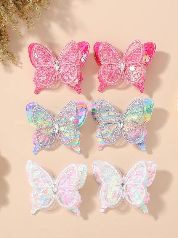 

6PCS/set Sequin Butterfly Elastic HairBands Girls Tie Up A Ponytail Kids Hair Accessories Cute Children HairTies Baby Headwear