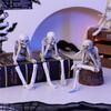 Halloween Statues No-Evil Skeleton Collectible-Figurines - Realistic Skull Decorations See Speak Hear No Evil Home Decor