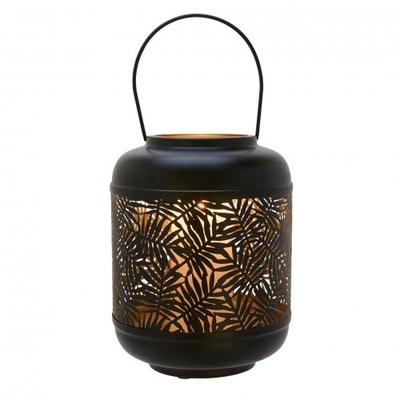 Lanterna Folha de Metal Preto Country Living com Interior Dourado - 26cm de Altura