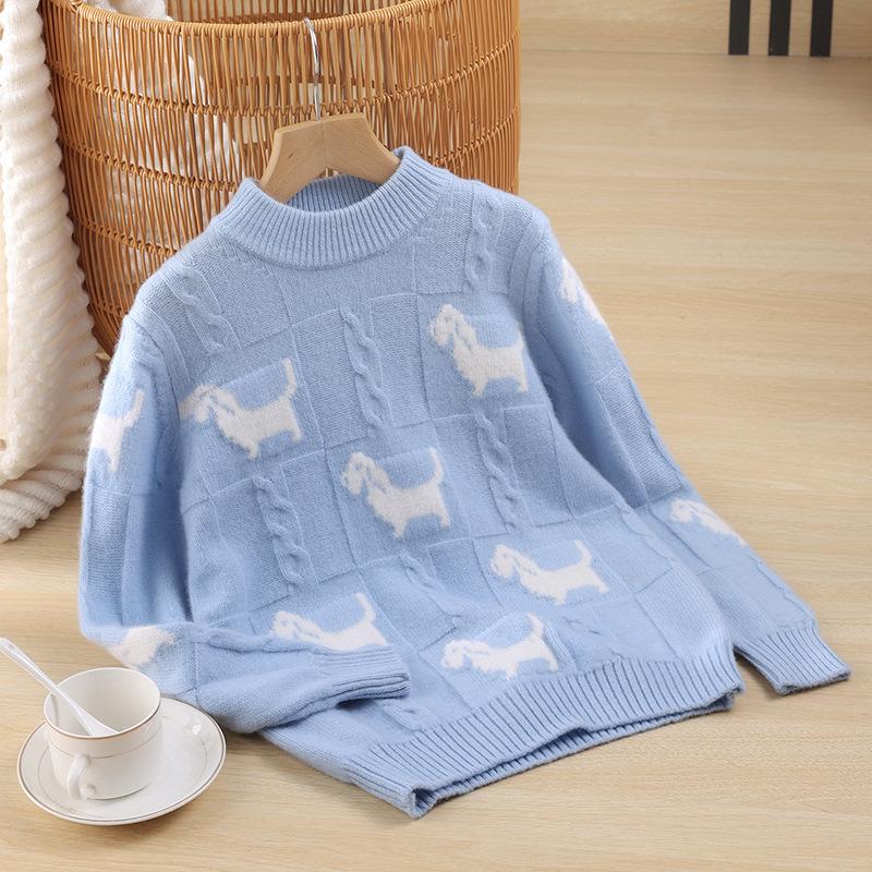 Hand-Embroidered Jacquard Wool Sweater for Kids - Thickened, Long-Sleeved, Australian Wool 160