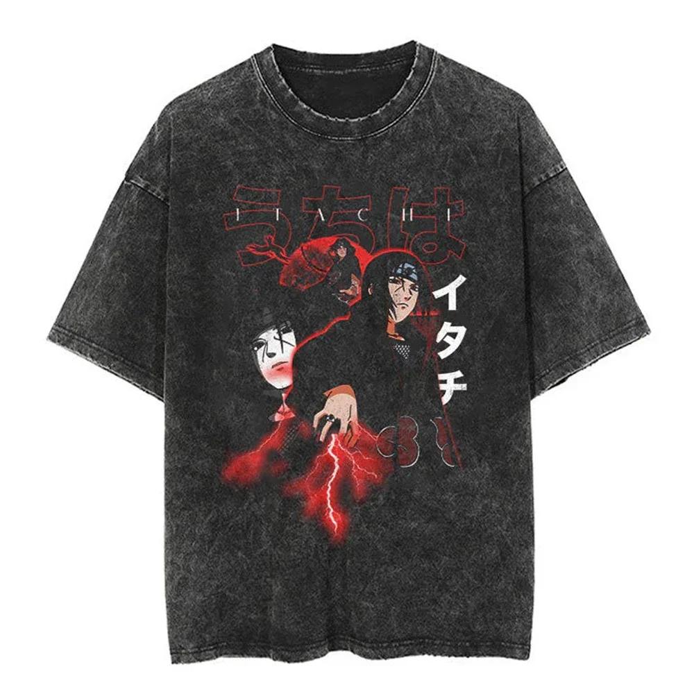 New Men Vintage T Shirt Hip Hop Streetwear Tshirt Japanese Anime Naruto Print Tops Tees Harajuku Summer Short Sleeve TShirt