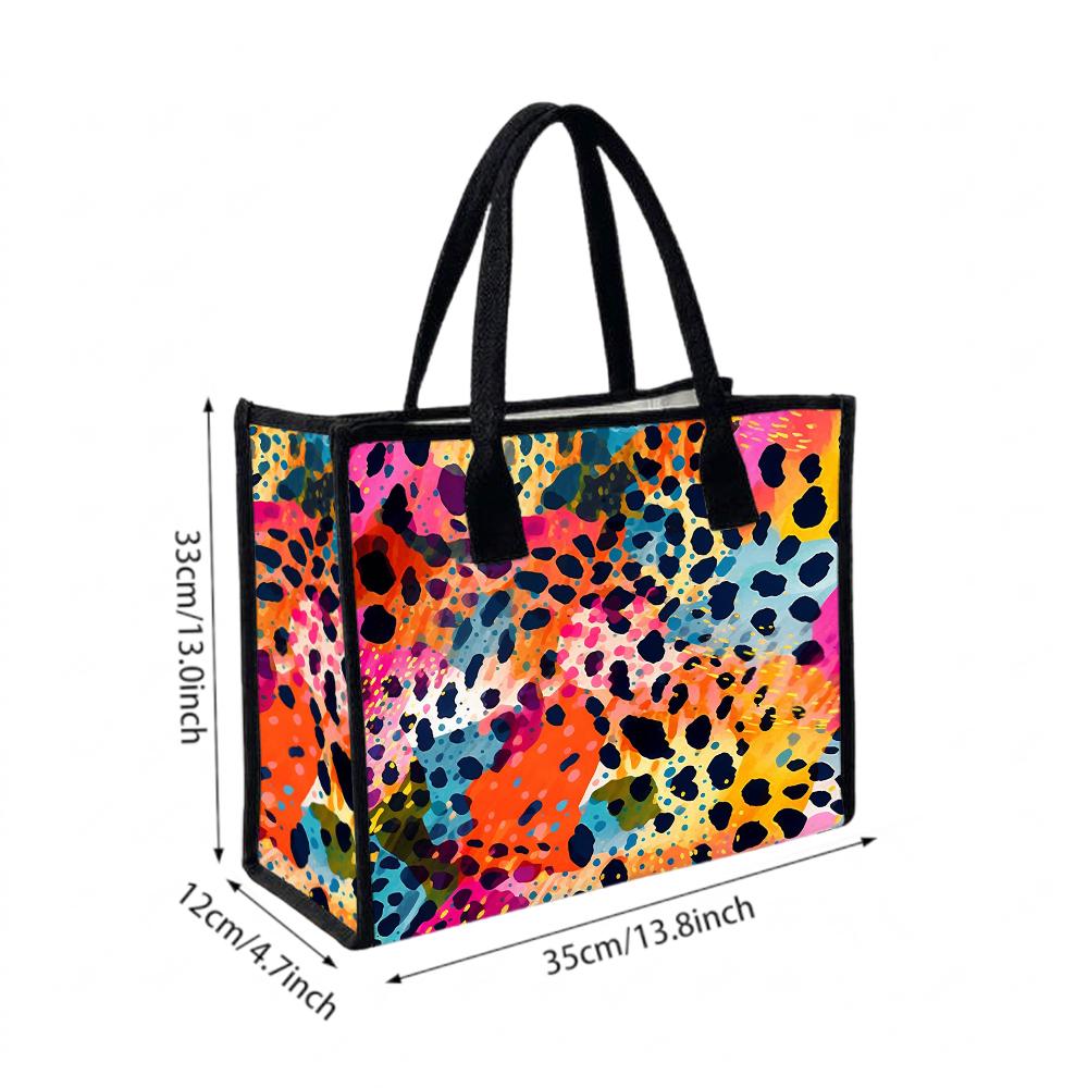Colorful Leopard Print Tote Bag Portable Stylish Daily Shoulder Bag for Women Outdoor Commute Use