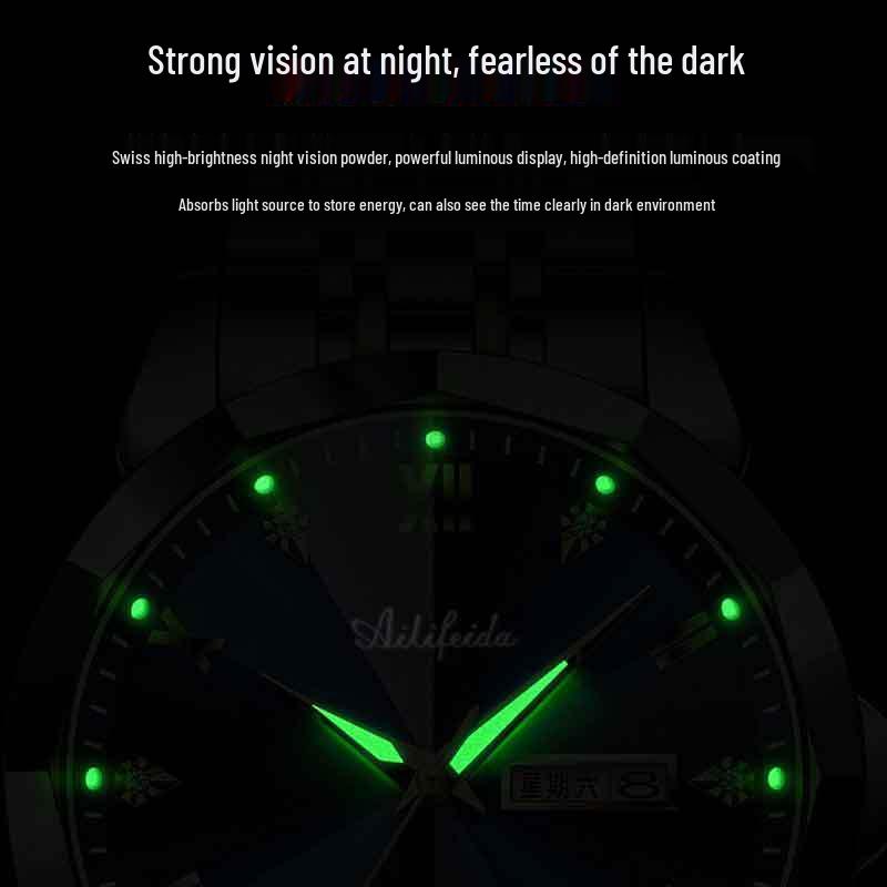 Aili Feida Men's Quartz Watch - Diamond Mirror, Waterproof, Luminous, Calendar, Fashionable