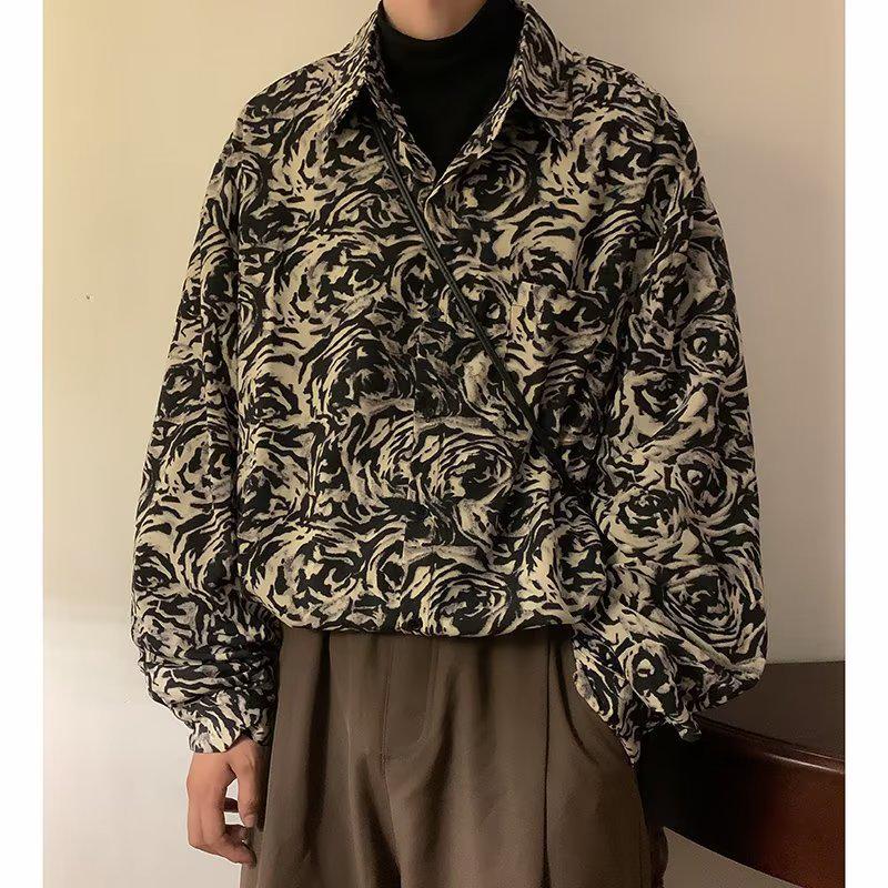 

Men s Trendy Retro Floral Long-Sleeve Shirt - Spring/Autumn Stylish & Casual Design XXL білий