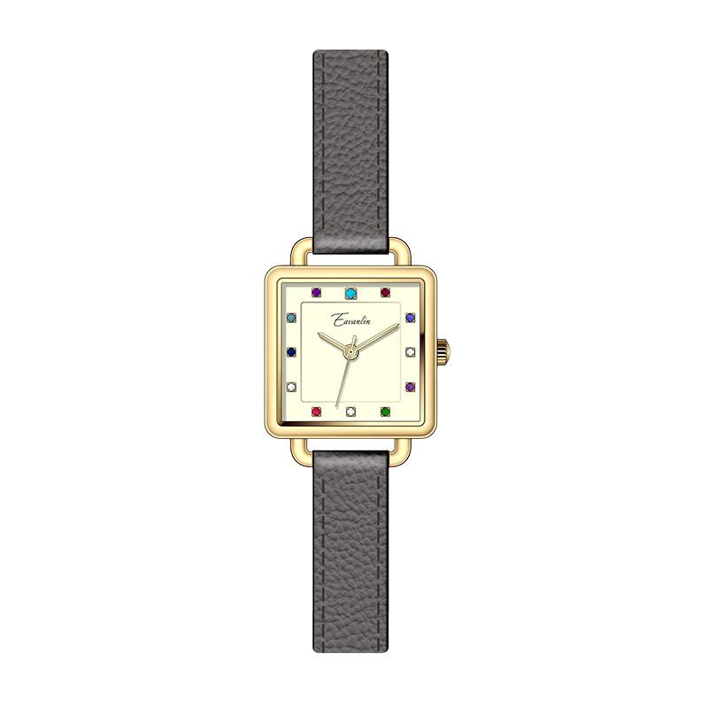 Second-hand Diamond-encrusted Small Square Watch Casual Student Commuting Niche Quartz Watch Daily Simple Belt Watch for Women
