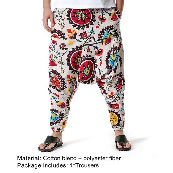 Herren Hose Bedruckt Tiefer Schritt Sommer Multi-Taschen Lockere Hose für Strand