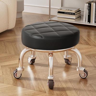 Movable Round Iron Stool with Casters - Low-Profile Universal Design for Home Use