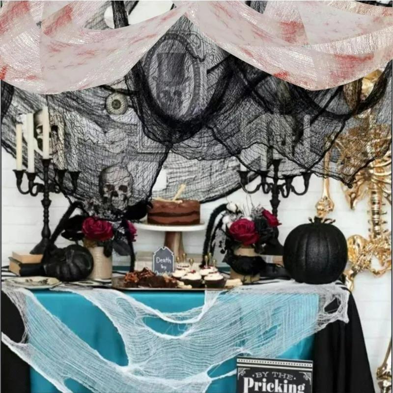 Halloween Bloody Creepy Gauze Cloth Large Black Gauze Spooky Blood Fabric Cloth for Halloween Party Home Outdoor Yard Decoration
