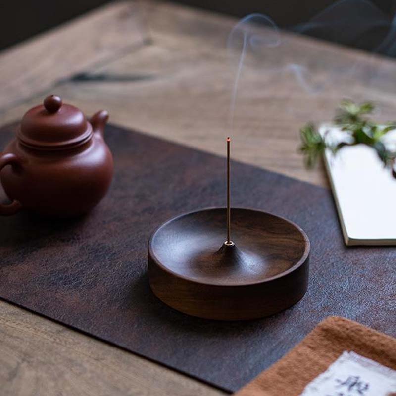 

North American Black Walnut Solid Wood Incense Stick Handmade Tea Ceremony Round Incense Burner Agarwood Tray Holder