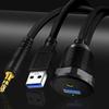 3ft Waterproof Extension Cable USB 3.0 Dash Panel Car Mount Flush Cable AUX 3.5mm Port