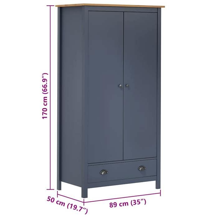 Wardrobe - VIDAXL - Hill Range - Solid Wood - Grey - 2 Doors
