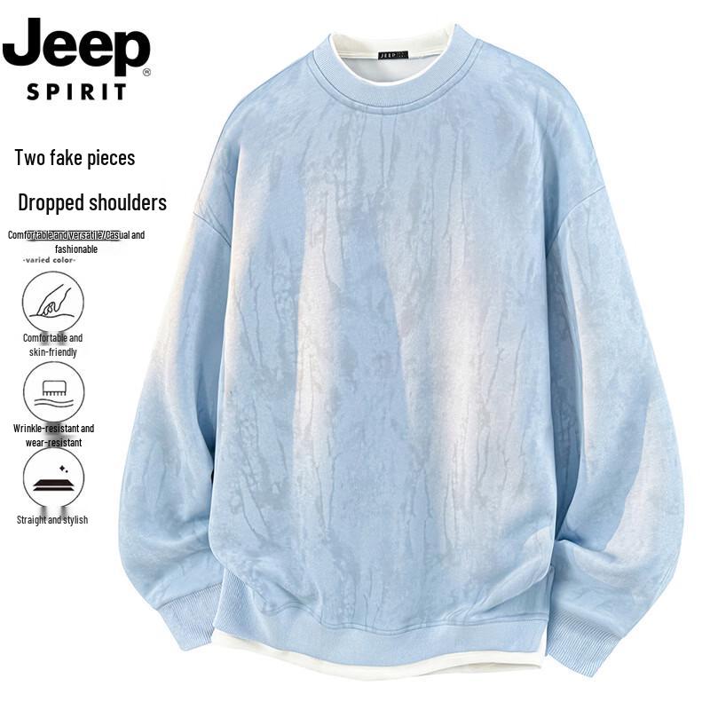 JEEP SPIRIT Men s Loose Fit Fake Two-Piece Tie-Dye Long Sleeve Sweatshirt 2XL
