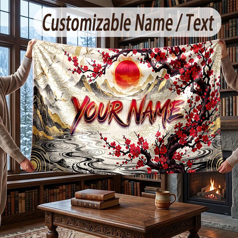 Floral Garden Theme Throw Blanket Custom Name Text Personalized Blanket Soft Cozy Blanket for Home Sofa Bed