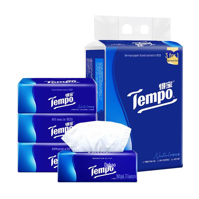 Tempo Debao Dětské kapesníčky bez parfemace, Rodinné balení, 4vrstvé, 90 kusů, 4 balení, Navlhčitelné ubrousky