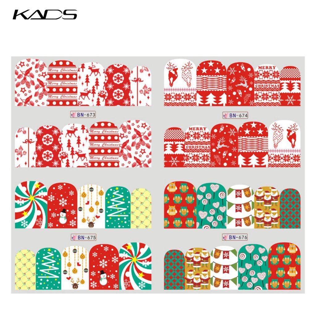 kads 12 buc/set Design de Crăciun Moș Crăciun Elk Snow Nail Sticker Manichiură Water Decal Nail art Stickers pentru unghii