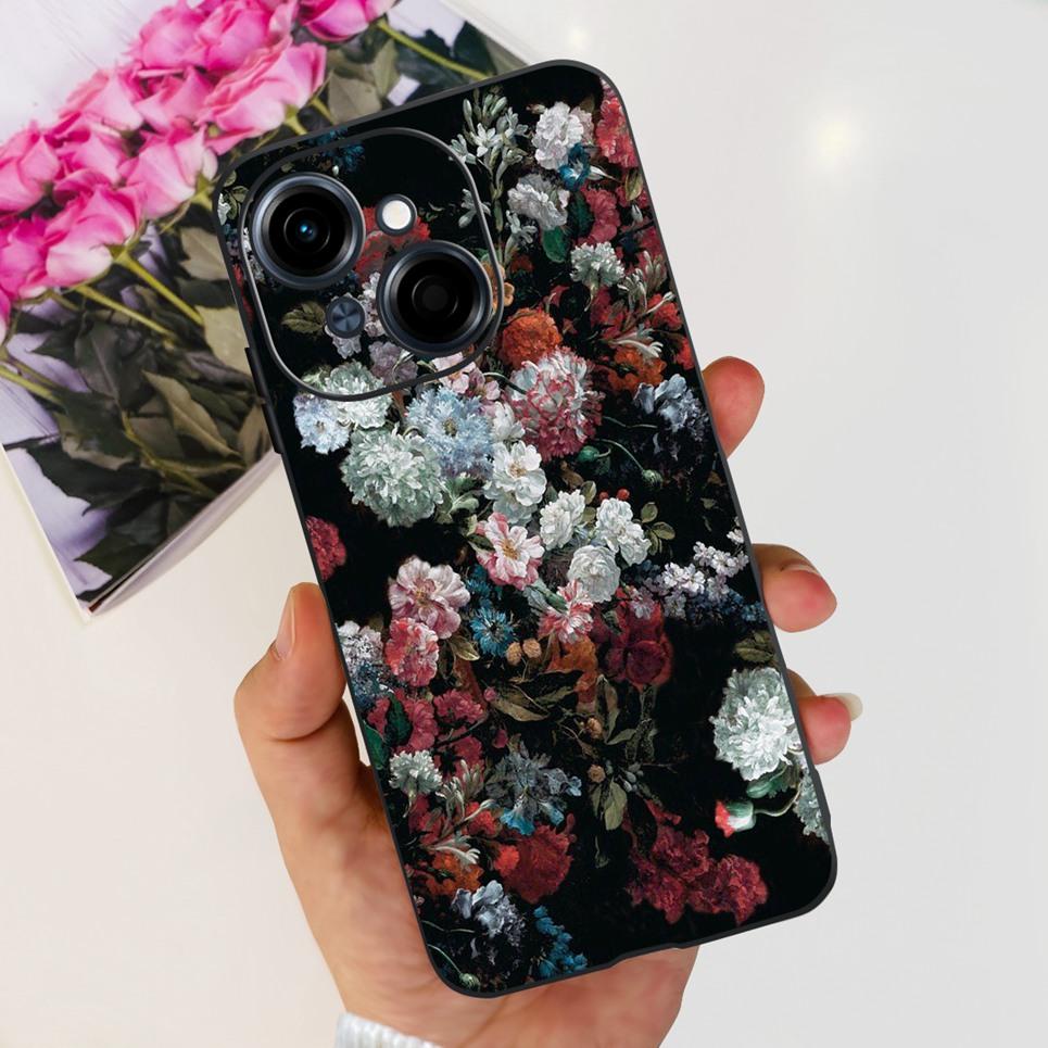 Flower Butterfly Women Fashion Back Cover For Tecno Spark GO 1 Spark GO 2025 Phone Funda Black Matte Soft TPU Silicone
