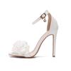7cm Thick Heel Shallow Mouth Flower High Heel Sandals Women's White Bridal Banquet Wedding Shoes Open Toed 43 Zapatos De Mujer