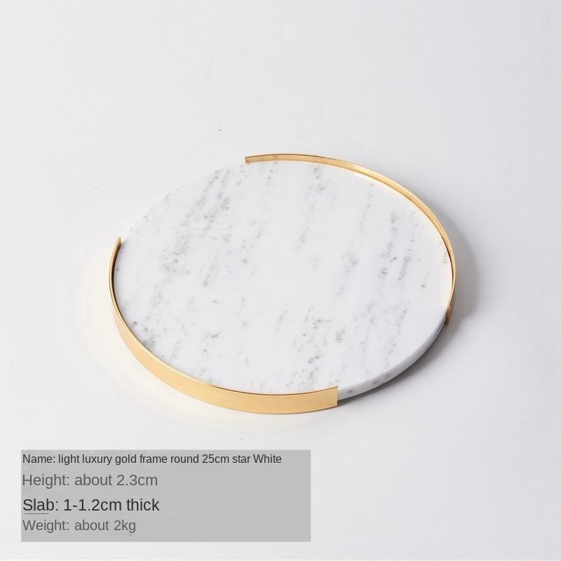 Nordic Light Luxury Marble Tray Golden Cosmetics Jewelry Storage Tray Storage Round Desktop Decorations Living Room Decorations