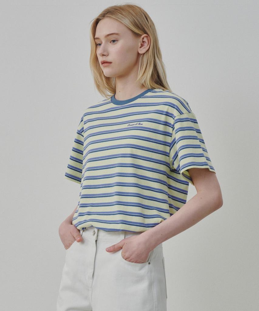 Ollibeudeollibeu Multi-Stripe Logo Embroidered T-Shirt Oe6Me4620