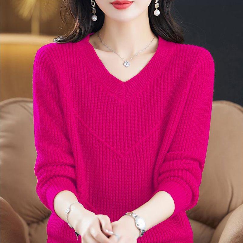 

New collar knitted top women s spring and autumn fashion bottoming shirt autumn sweater short women XXXL рожевий червоний колір