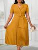 Elegant V-neck Pleated Plus Size Short Sleeve Dress