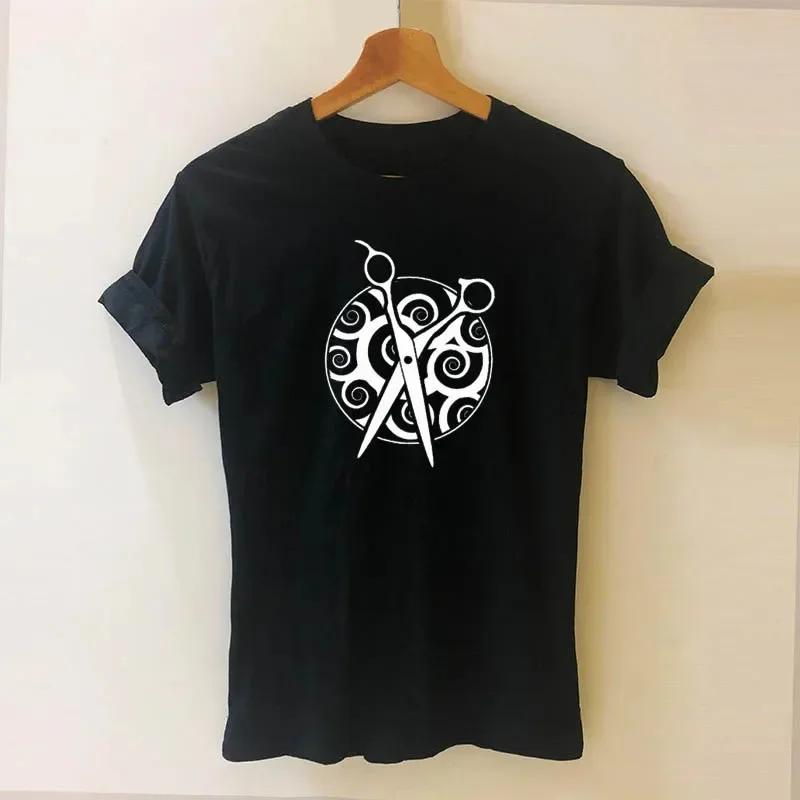 Hairdresser Arms T-Shirt Ladies Short Sleeve O-Neck Hairdresser T-Shirt Girls Ladies Scissors Clothing Top