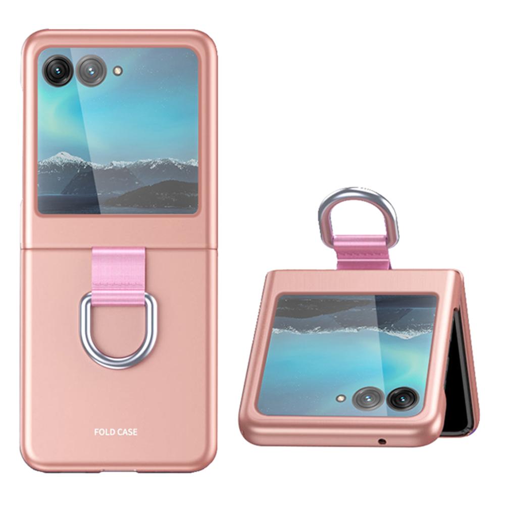 

Для Motorola Razr 40 Ultra 5G Прорезиненный Жесткий ПК Чехол для Телефона Держатель Кольца Защитная Крышка против Падений Rose Gold