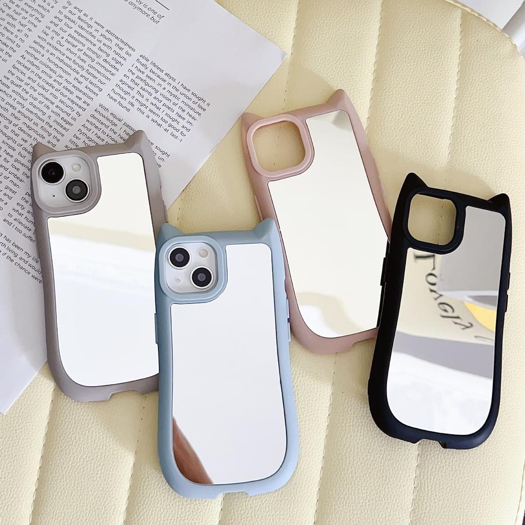 For IPhone15 Mobile Phone Case 14 Creative 13 Cat Ear Mirror for Apple 12 Silicone 11 Makeup Protective Cover for Women