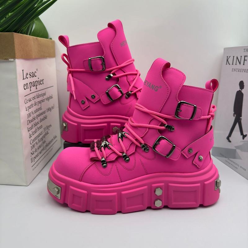 Men's Boots Fashion Design Metal Decoration Rivet Leather Boots High Street Hip Hop Dance Punk Motorcycle Men Boots Botas Hombre