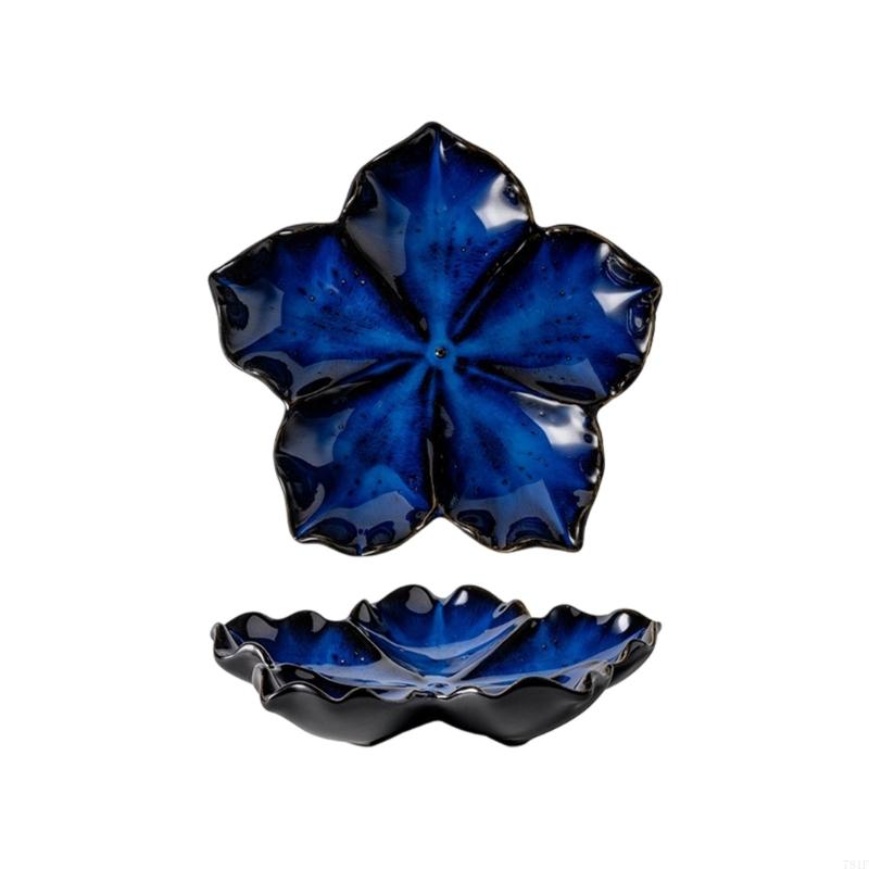Flower Ceramic Catchall Tray, Trinket Jewelry Plate Dish for Rings Glasses and Small Essential with Glazed Finish