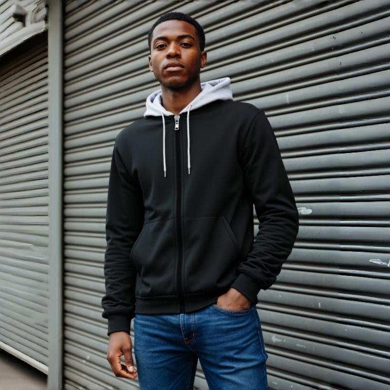 Men's Zip-Up Hoodie Sweatshirt Casual Fleece Jacket with Drawstring Hood Front Pockets Comfortable Streetwear for Autumn & Winter