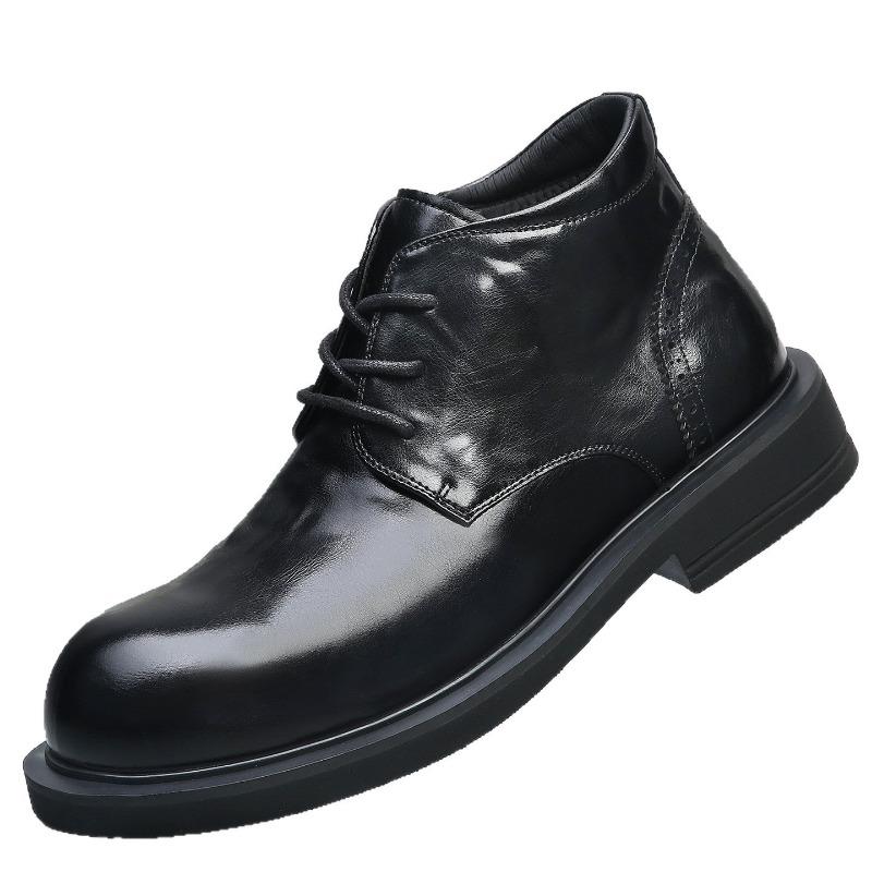 High-top Cotton Shoes Men's New Winter Leather Cotton Shoes Heightening Fleece Thickening Warm Business Casual Leather Shoes