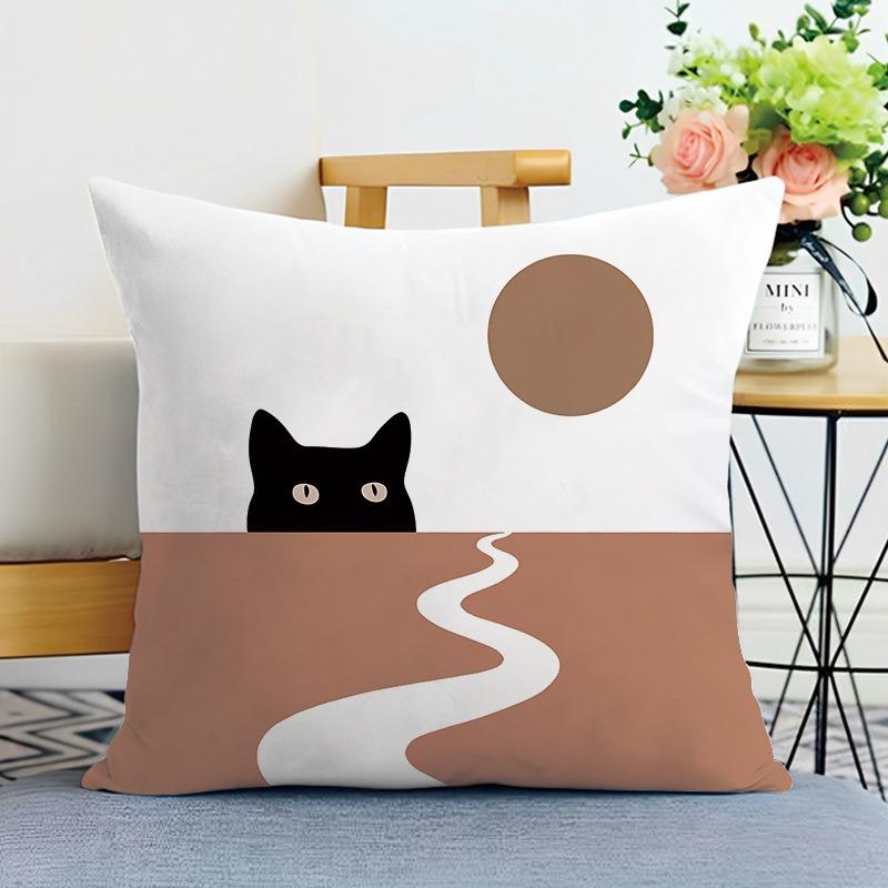 Black Cat Print Decorative Pillowcase Bedroom Living Room Square Cushion Pillowcase