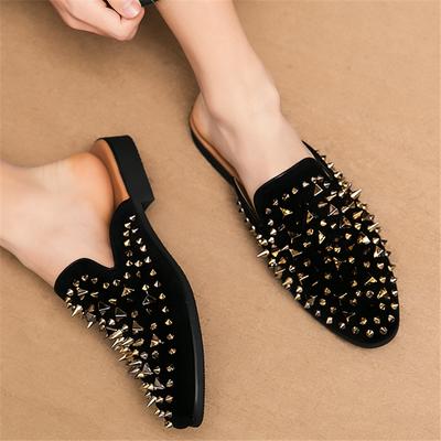 Designer New Men's Half Slippers Hip Hop Punk Rivet Shoes Slip On Casual Mules Moccasins Breathable Loafers Zapatos Hombre