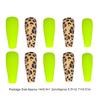 1 Set French Tip Press On Nails Leopard Pattern Long Artificial Matte Fingernails Fluorescent Yellow Tips Full Cover Ballerina