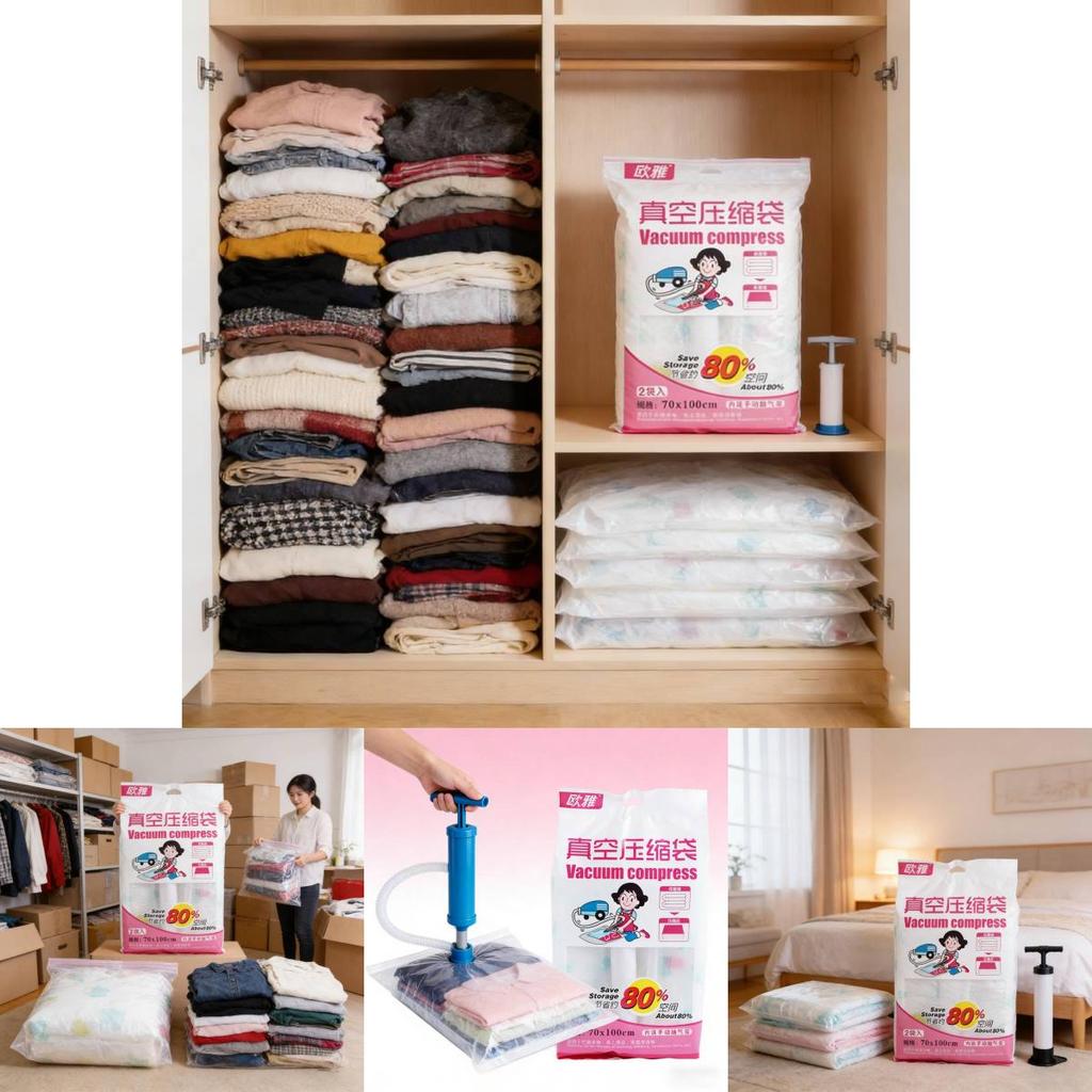 Compression Storage Bag For Winter Clothes With Pet Pe Material And No Pump Needed For Travel