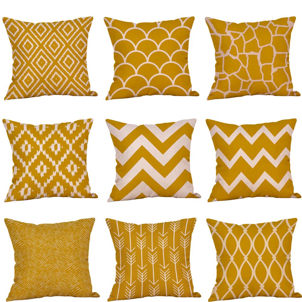 Mustard Pillow Case Yellow Geometric Fall  Cushion Cover  Decorative