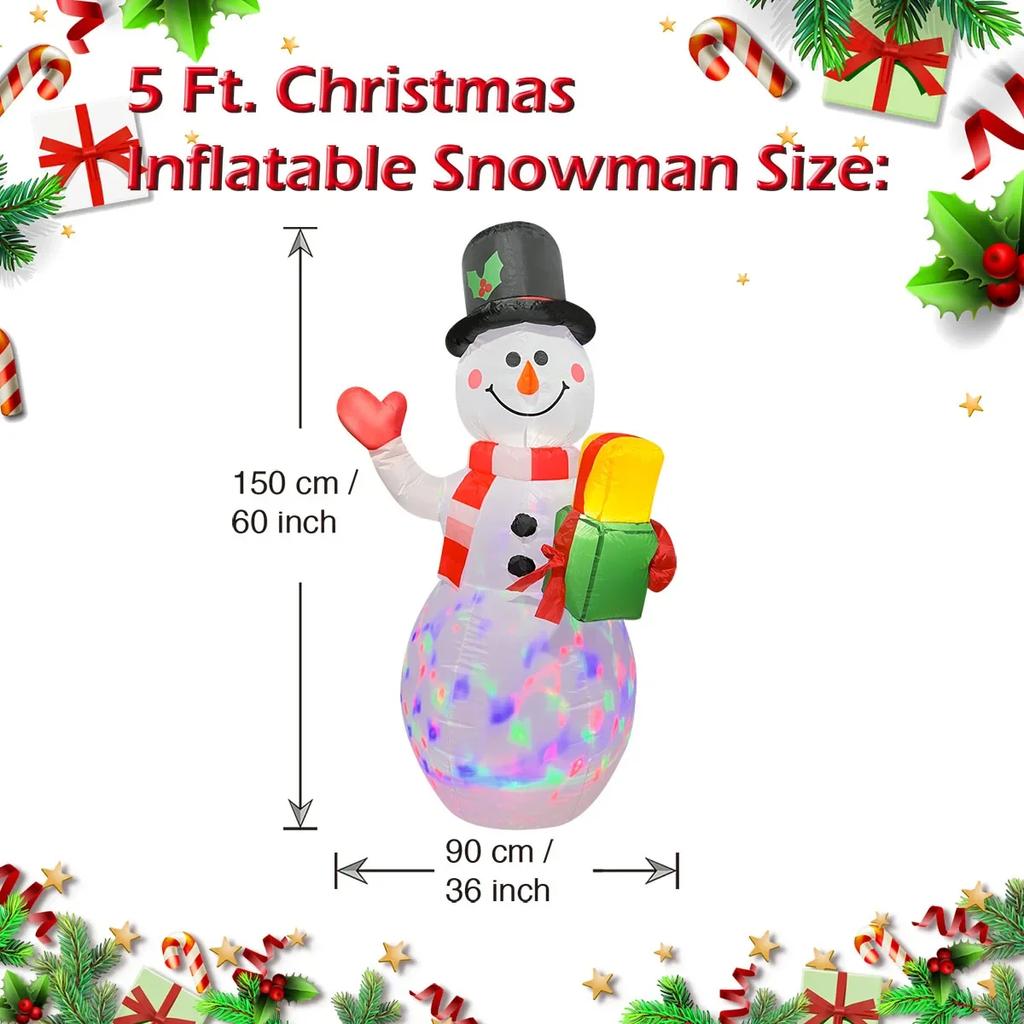 Christmas Inflatable Decorations with LED Lights, Giant Snowman, Gingerbread Man, Gift Bag, Lawn Yard Party Xmas Ornaments